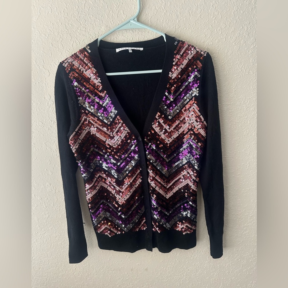 Trina Turk Black Sequined Cardigan Sz M Women's